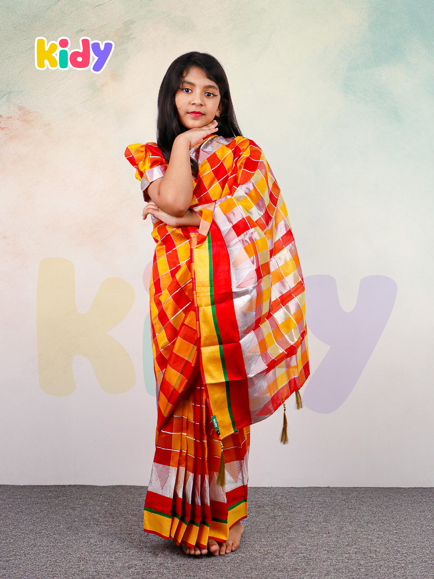 BS-42 BS-42 বেবি রেডি চেক সিল্ক শাড়ি ।