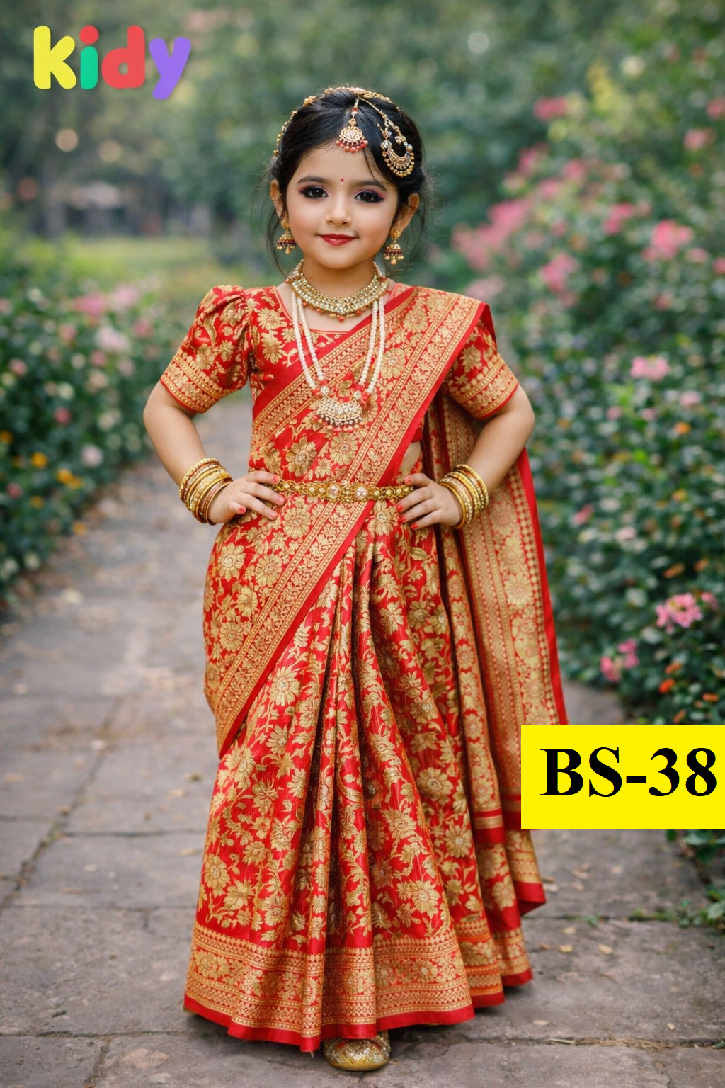BS-38 বেবি রেডি (লাল) কাতান শাড়ি
