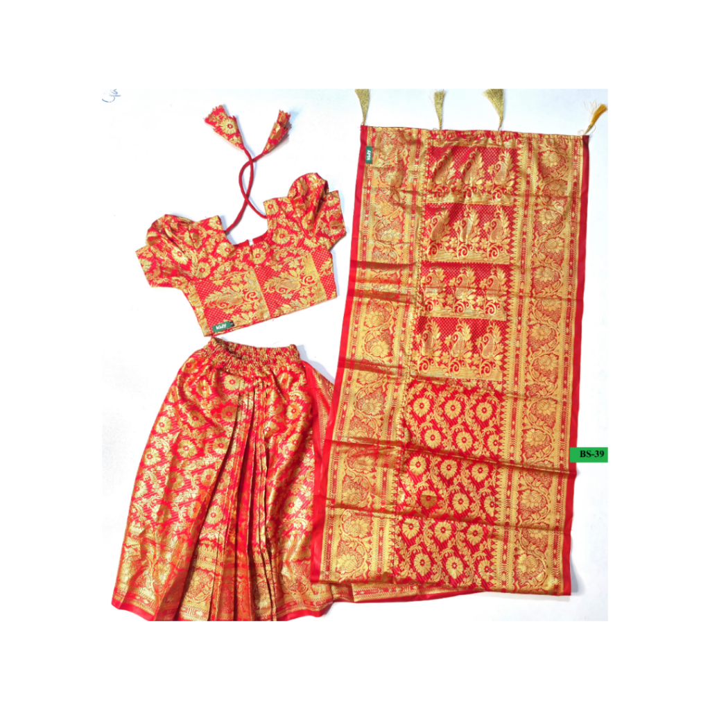 BS-39 বেবি রেডি (লাল) কাতান শাড়ি