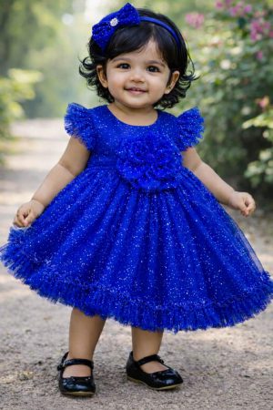 Home BD-03 Premium Girls Frock (Blue)
