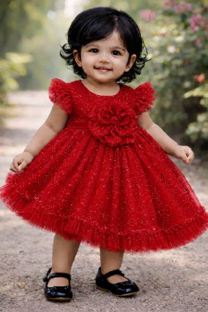 Home BD-02 Premium Girls Frock (Red)
