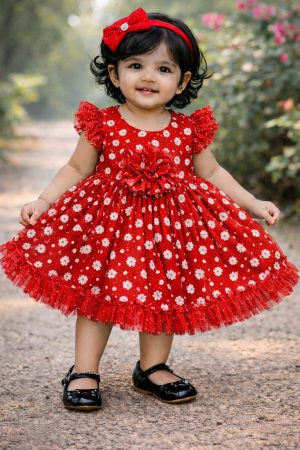 Home bd 05 premium girls frock (লাল ফুল 2) (copy)