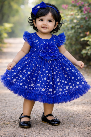 Home BD-04 Premium Girls Frock (ব্লু ফুল-2)
