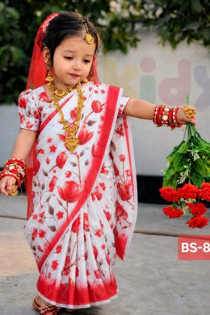 Home bs 01/bs 88 বেবি রেডি হাফ সিল্ক প্রিন্ট শাড়ি