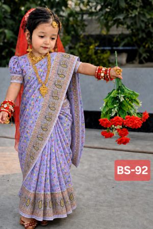 Home bs 01/bs 92 বেবি রেডি হাফ সিল্ক প্রিন্ট শাড়ি