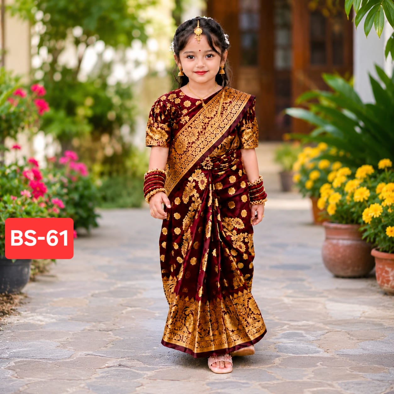 BS-02/61 বেবি রেডি মেরুন কাতান  শাড়ি