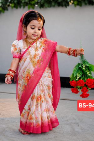 Home bs 92 বেবি রেডি হাফ সিল্ক প্রিন্ট শাড়ি